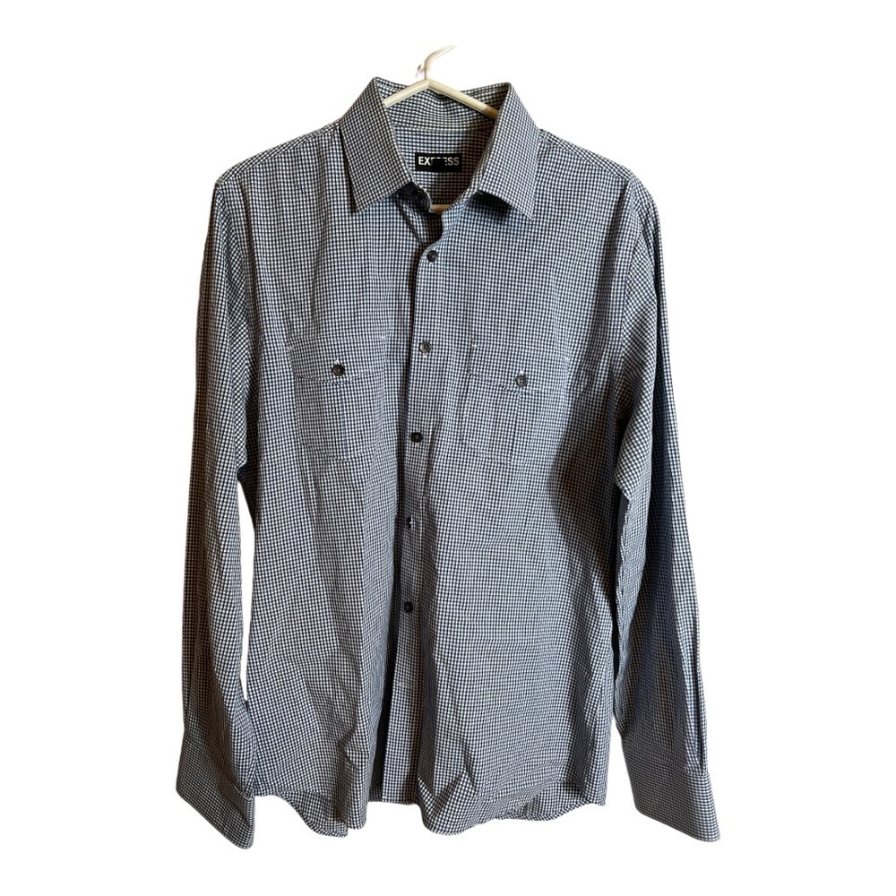 Express fitted men’s shirt blue and white check size M